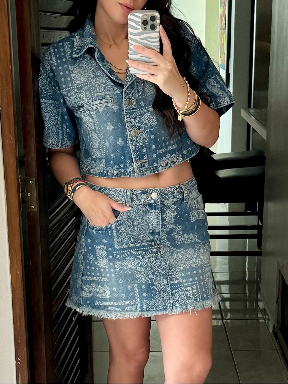 SET: Denim Bandana Print